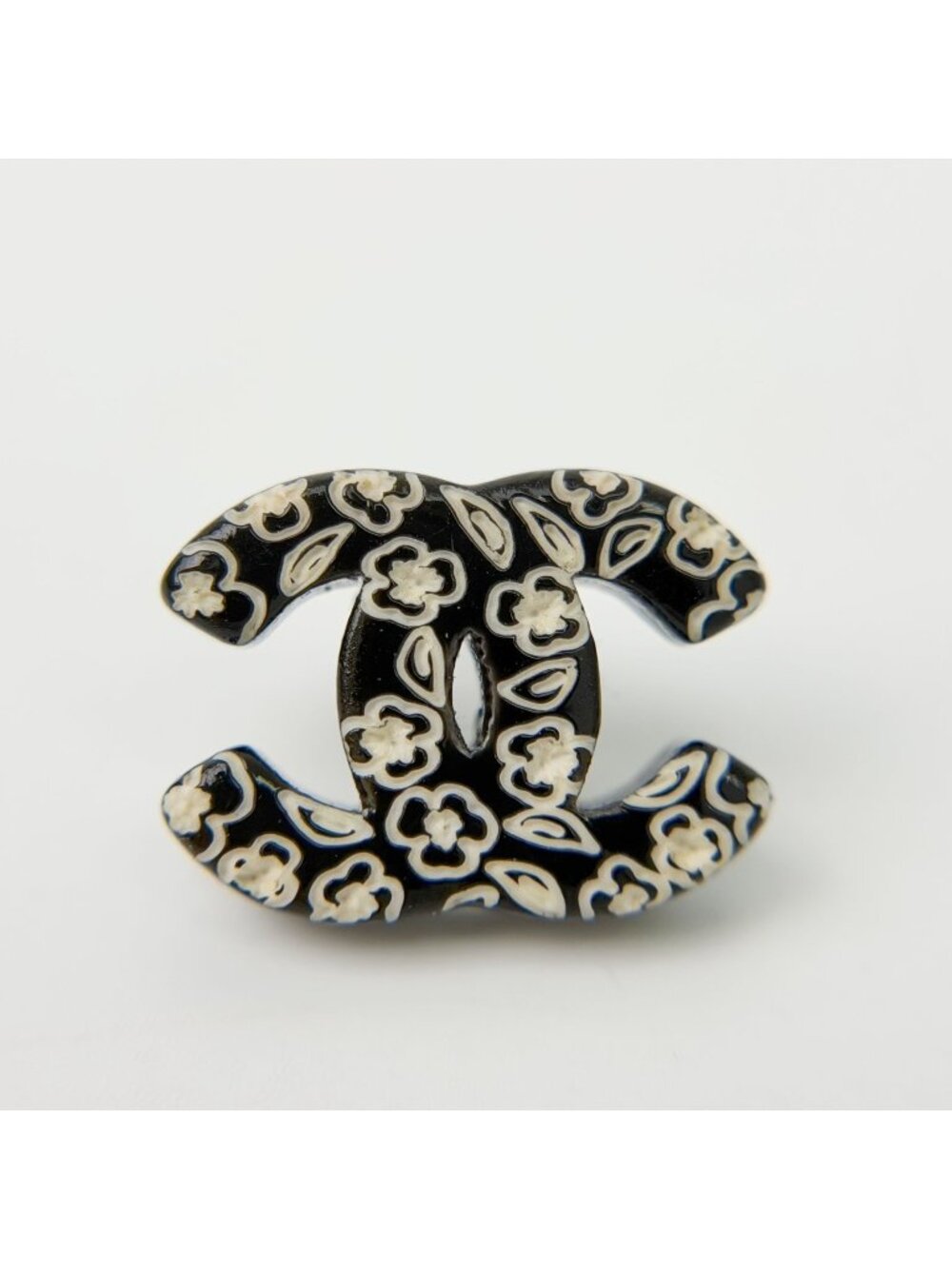 Chanel Camellia CC Logo Stud Single Pierced Earrings Plated Enamel Black White